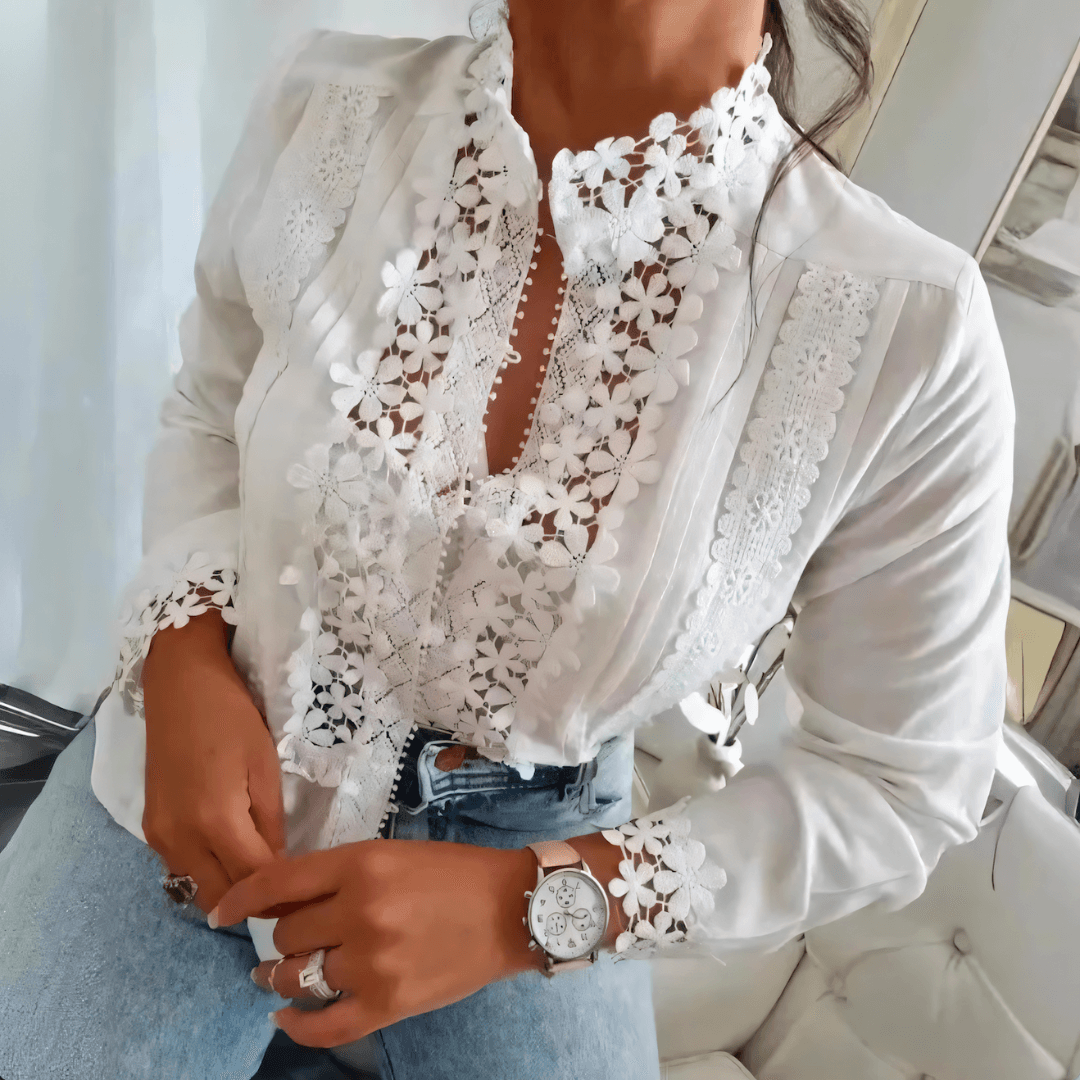 Damenbluse - Bloemendetet - Leichter Stoff - Stilvoller Kragen