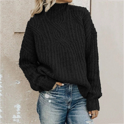 Damen Rollkragenpullover Cable Knit Pullover | Oversized Langarm Pullover