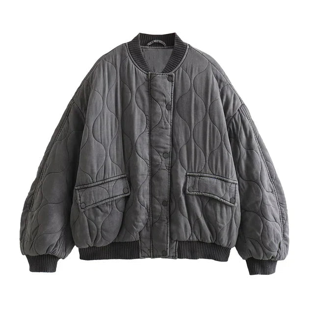 Damen-Bomberjacke – Oversize-Passform – Leicht gewattert – Gerippte Bündchen