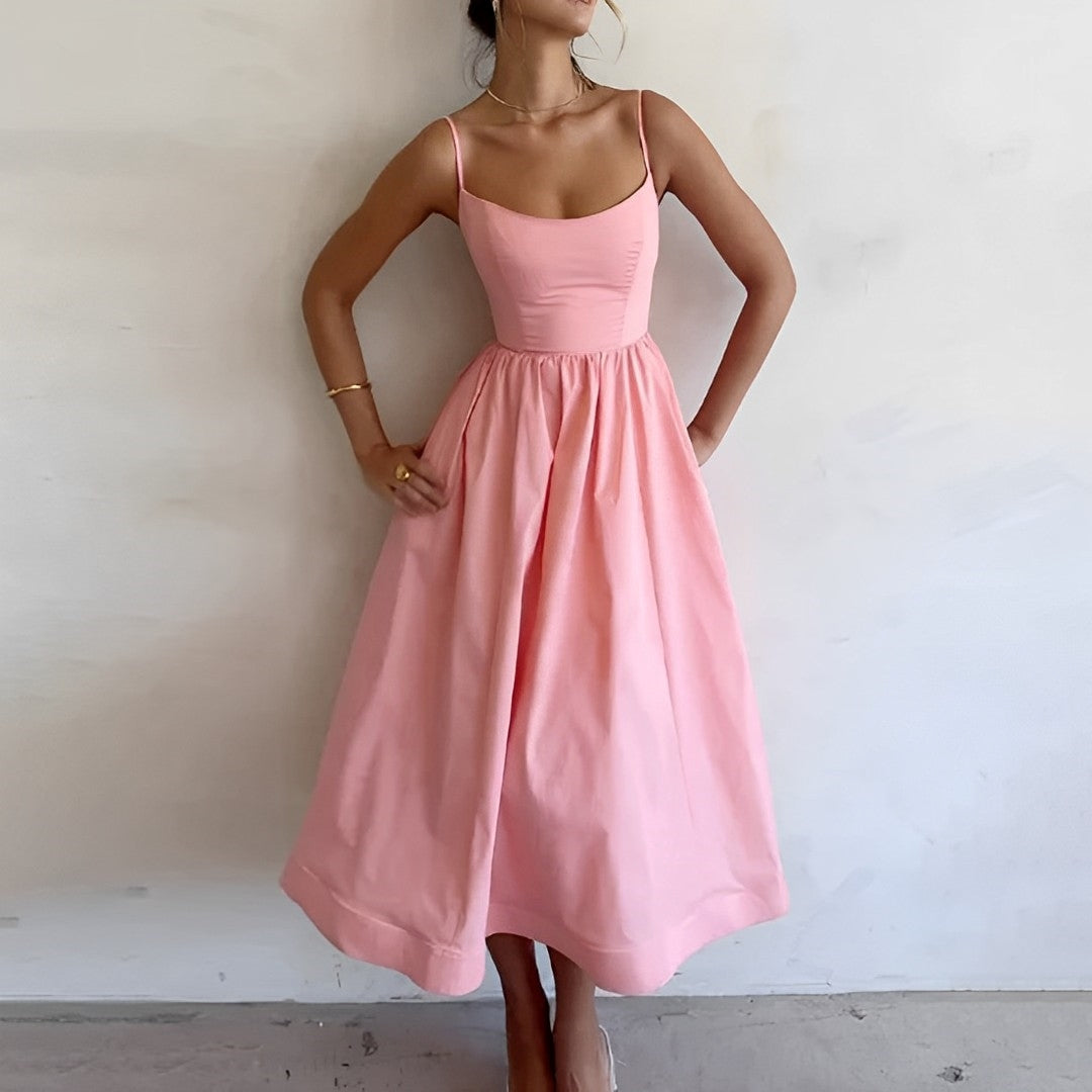 Elegantes Midikleid mit Spaghettiträgern – Rosa