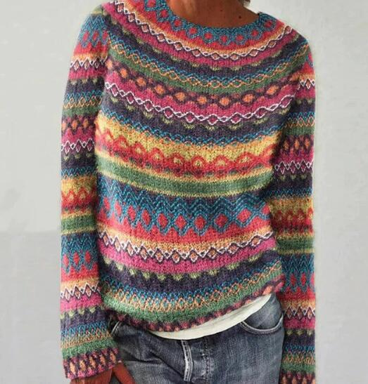 Gemusterter Strickpullover – Farbenfroher Stil & Bequeme Passform