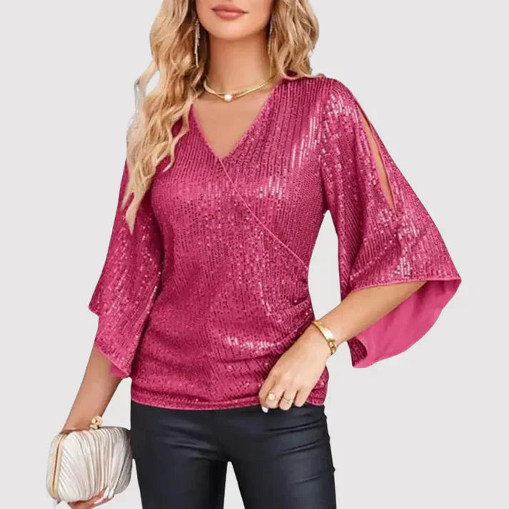 Glitzerndes Top mit V-Ausschnitt für mühelosen Glamour