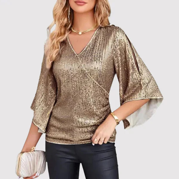 Glitzerndes Top mit V-Ausschnitt für mühelosen Glamour