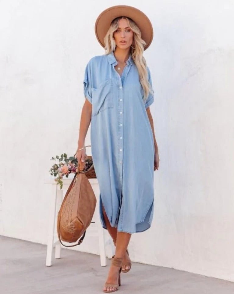 Lässiges Hemdblusenkleid mit Knopfleiste