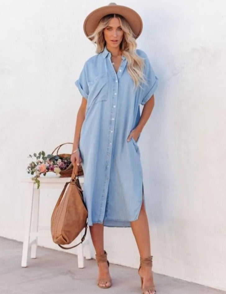 Lässiges Hemdblusenkleid mit Knopfleiste