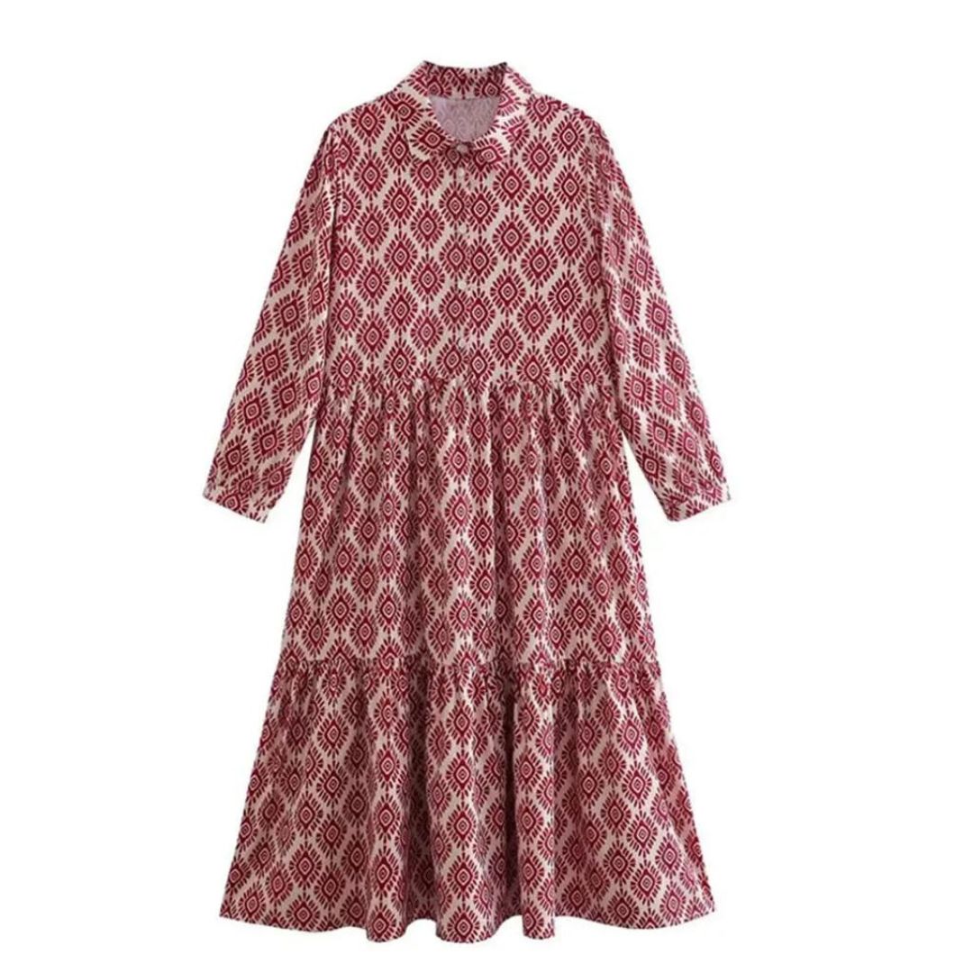 Langärmliges Kleid mit geometrischem Design