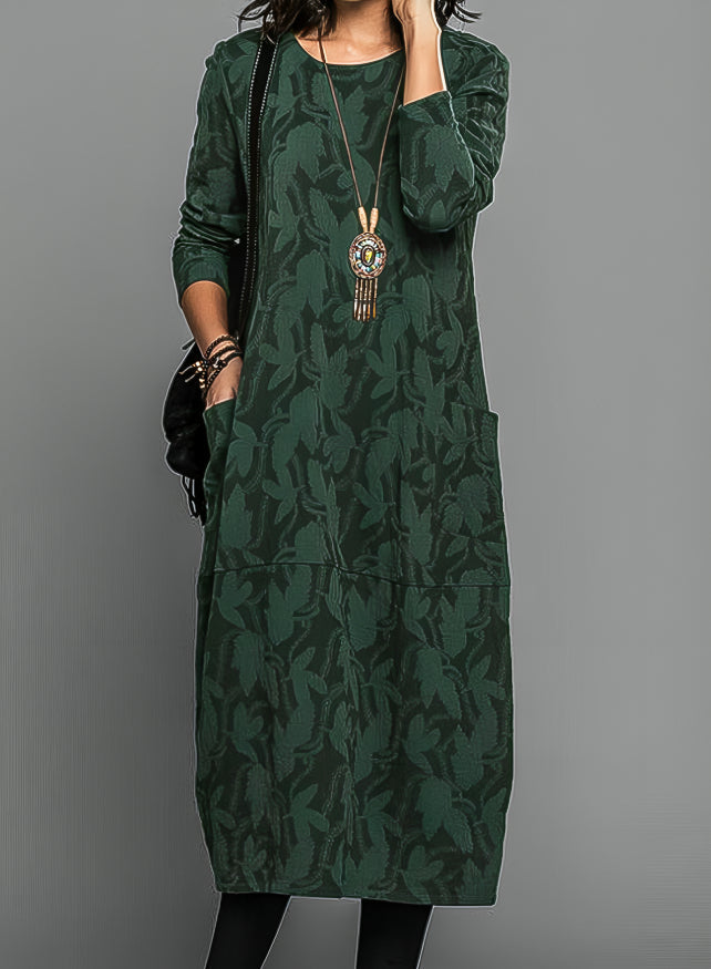 Langärmliges Midi-Kleid mit Blumenmuster – Lässig & Elegant