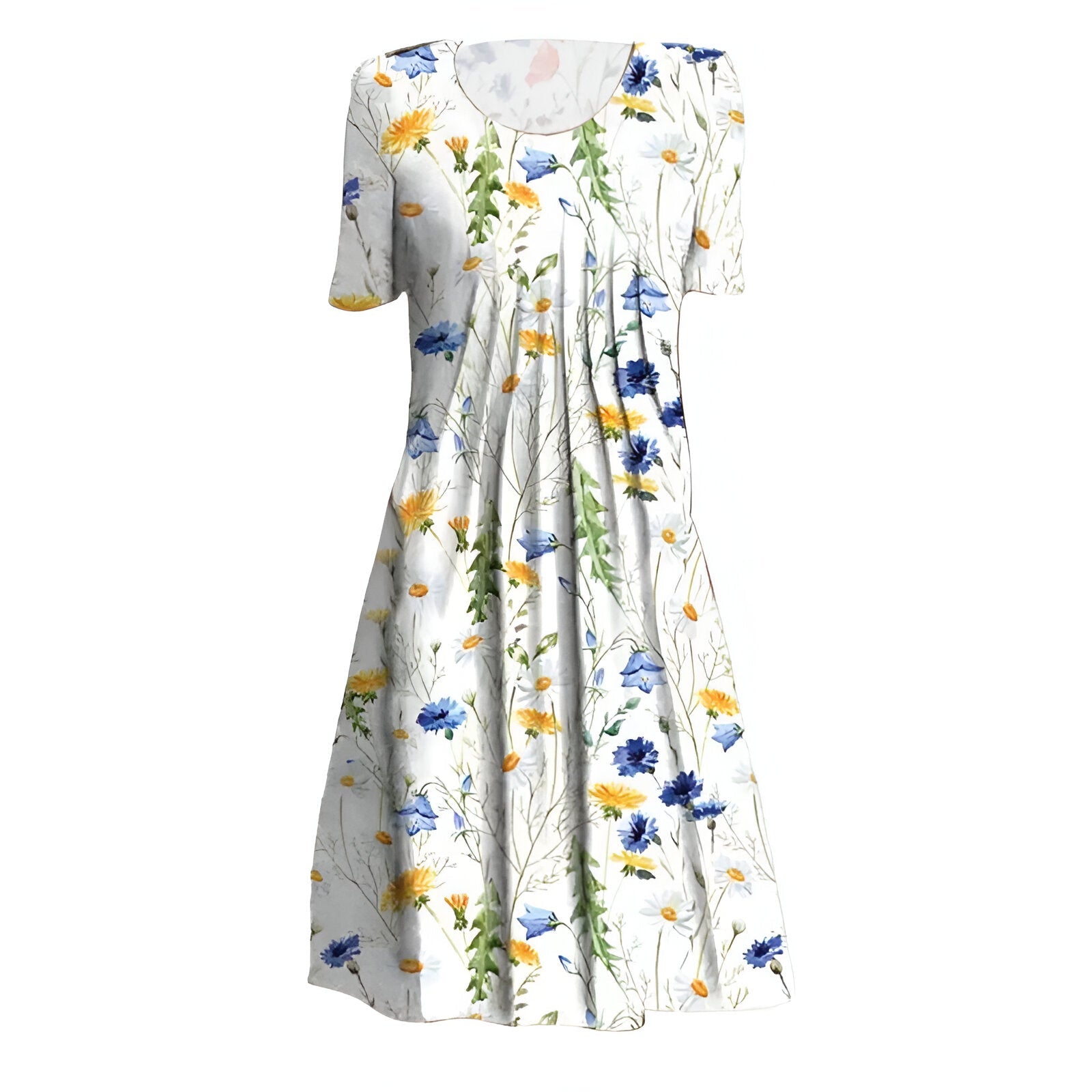 Damen-Midikleid – Blumenprint – Atmungsaktiver Stoff – Mit Taschen