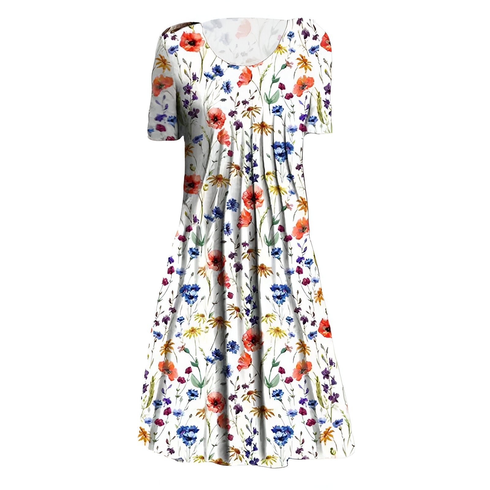 Damen-Midikleid – Blumenprint – Atmungsaktiver Stoff – Mit Taschen