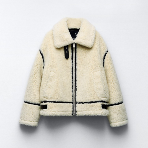 Shearling Zip Coat | Warm winter coat with contrasting cuffs