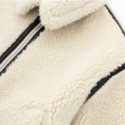 Shearling Zip Coat | Warm winter coat with contrasting cuffs